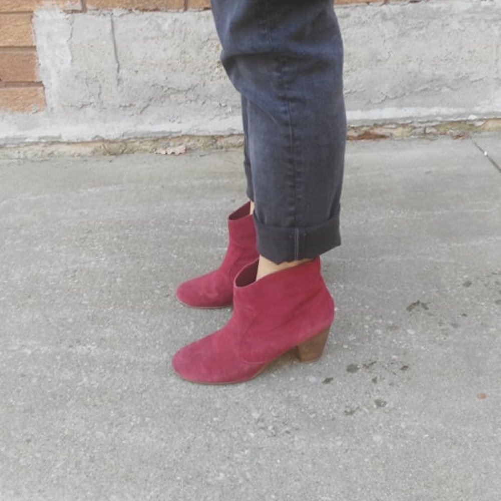 Suede Ankle Boots in Raspberry Red - Picture 4 of 8